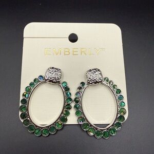 NWT Emberly Green and Silver Tone Oval Enamel Earrings